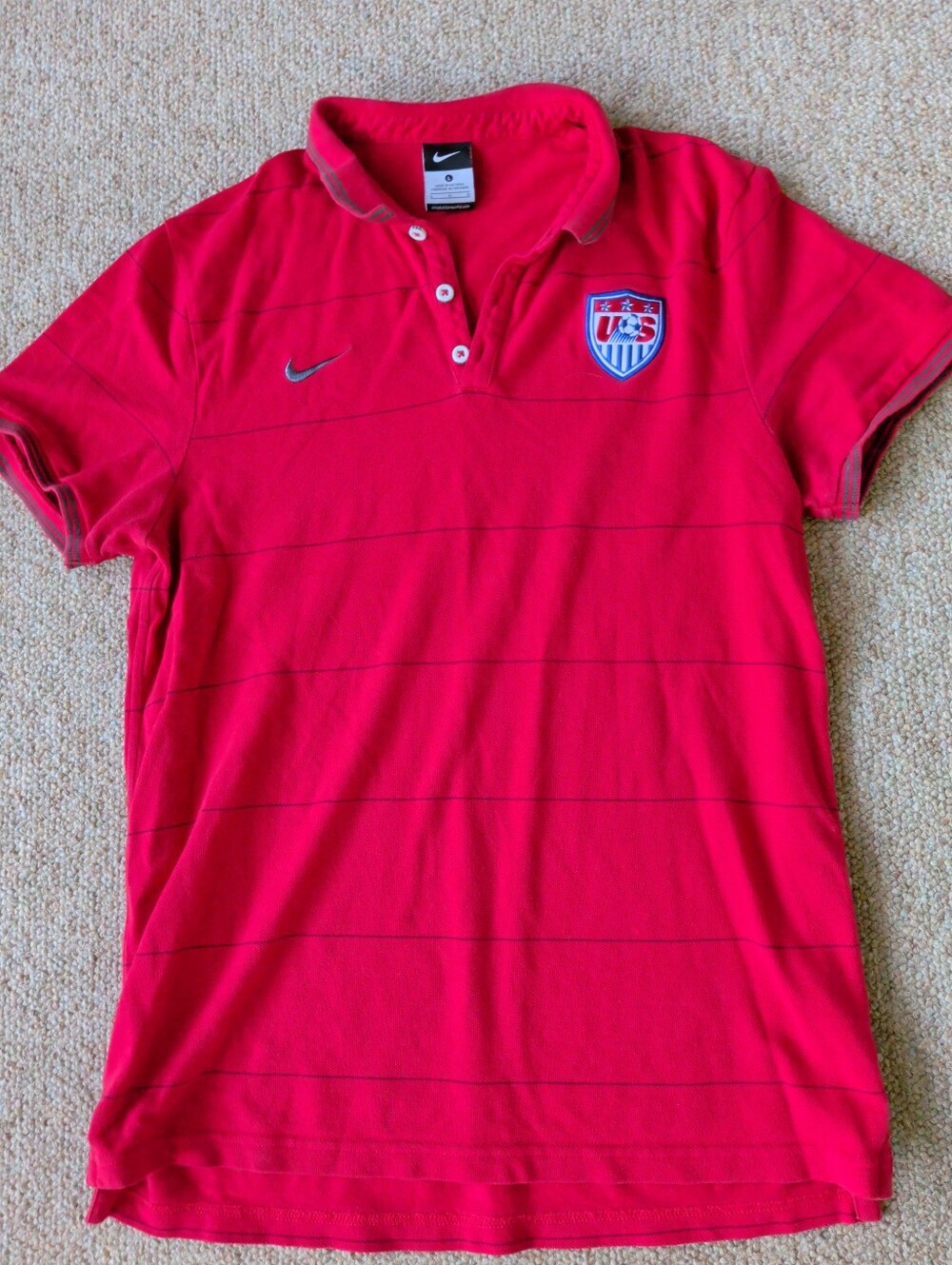 Nike USA Soccer Polo Shirt Red Striped Embroidered Logo 589671-657 Men